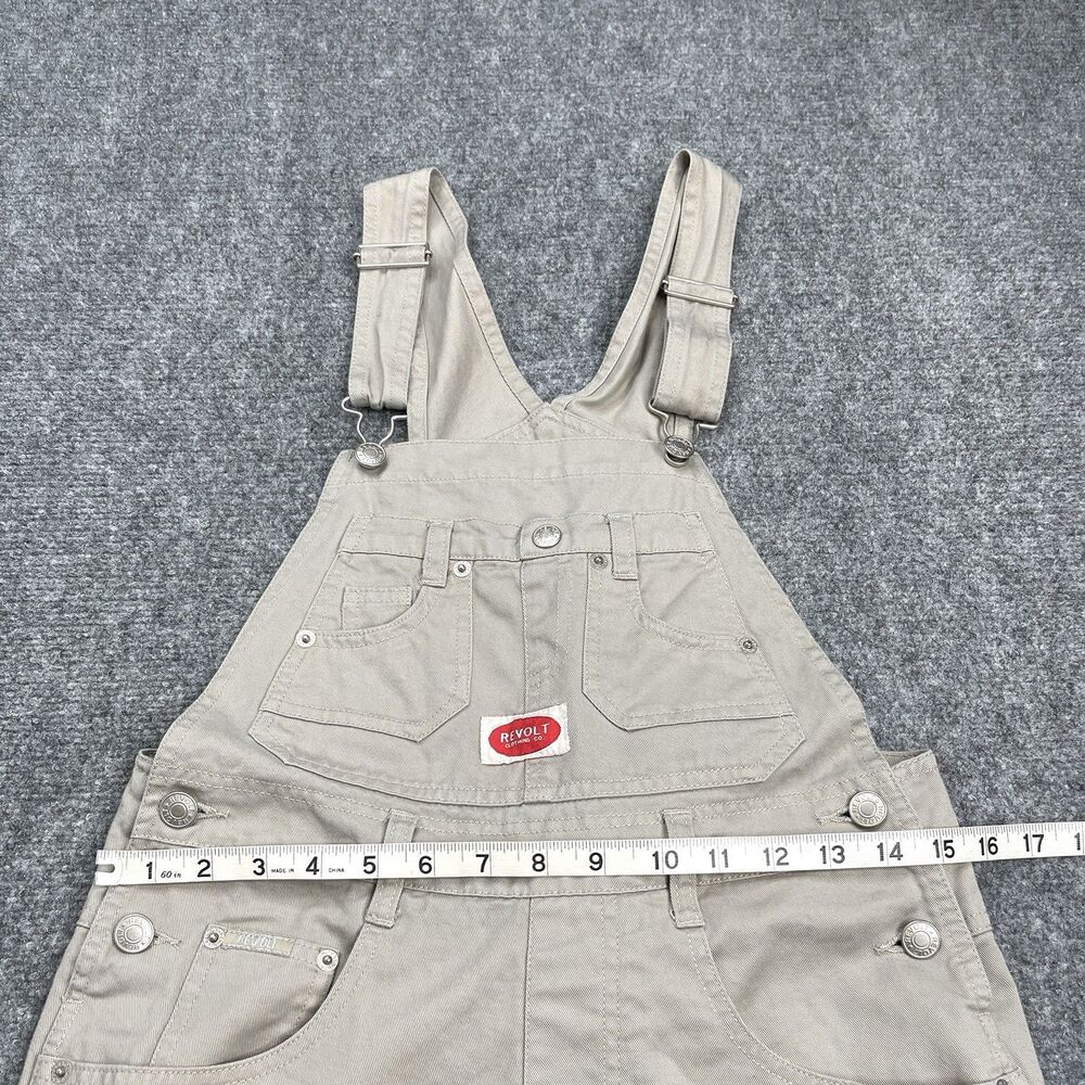 Revolt Overall Shorts Womens Small Tan Khaki Bib Shortalls Utility Vintage 90s - Picture 8 of 11